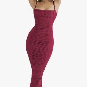 Burgundy Ruched Bodycon Dress for Night Out